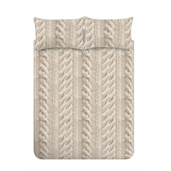 Catherine Lansfield Cosy Warm Cable Knit Fleece Duvet set Cream