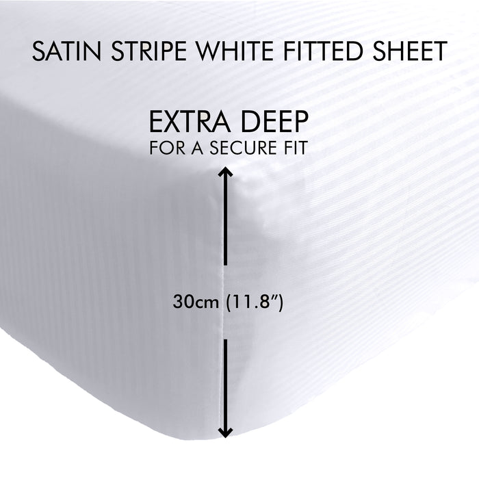 Catherine Lansfield Satin Stripe 300 Thread Count Fitted sheet White