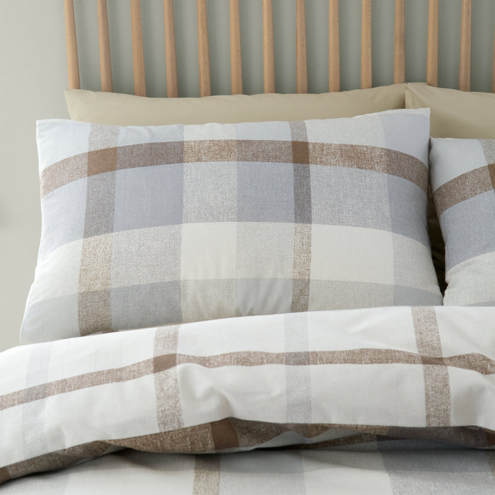 Catherine Lansfield Brushed Cotton Check Reversible Duvet Set Natural