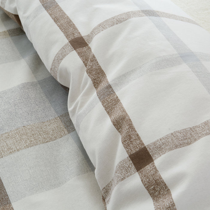 Catherine Lansfield Brushed Cotton Check Reversible Duvet Set Natural