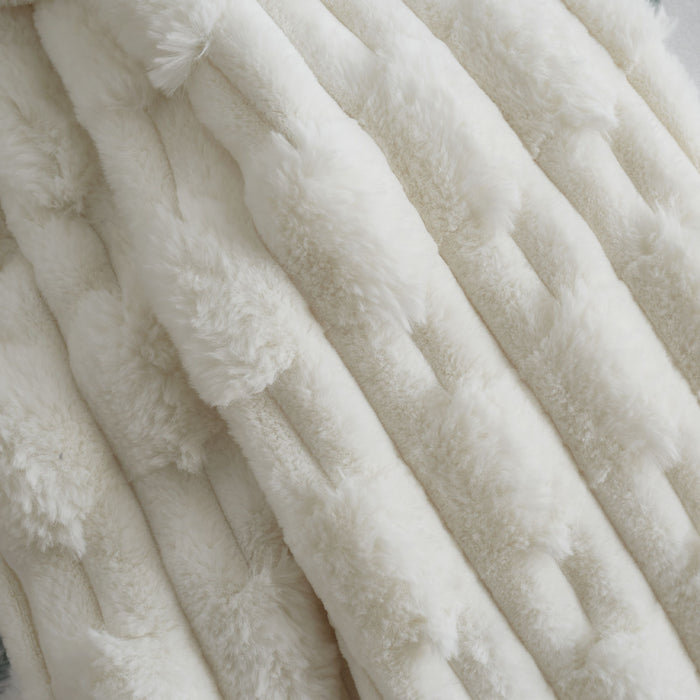 Bianca Carved Faux Fur 150x200cm Blanket Throw Cream