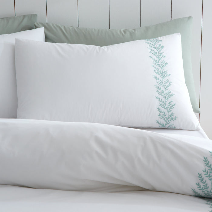 Bianca Embroidery Leaf 180 Thread Count Cotton Duvet Cover White / Green