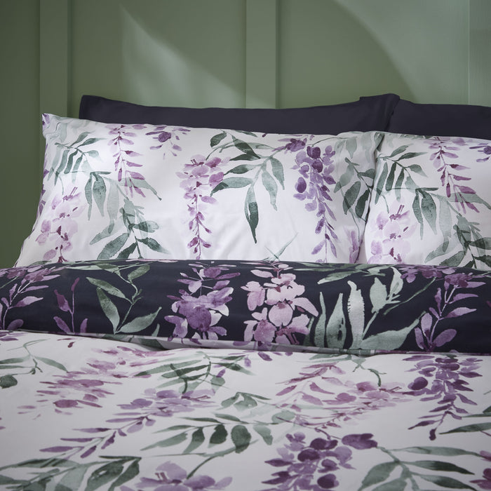 Catherine Lansfield Bedding Wisteria Duvet Cover Set with Pillowcases White / Navy