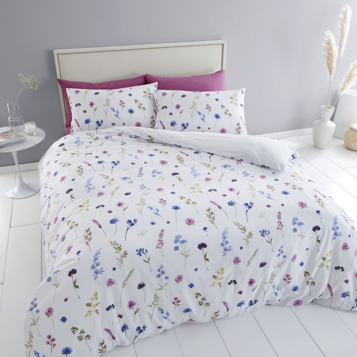 Catherine Lansfield Bedding Countryside Floral Duvet Cover Set with Pillowcases Pink / Blue