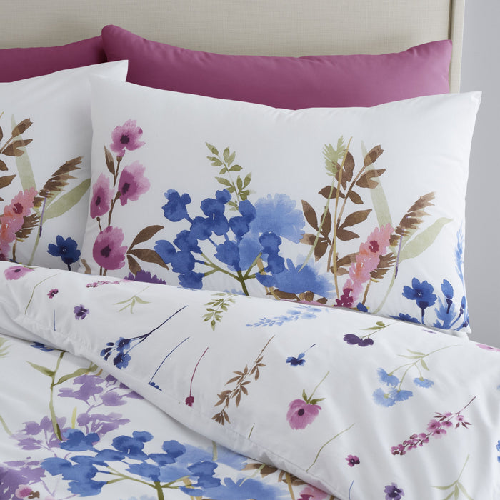 Catherine Lansfield Bedding Countryside Floral Duvet Cover Set with Pillowcases Pink / Blue