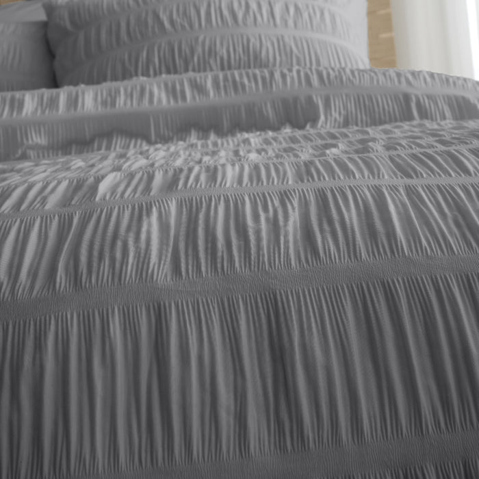 Catherine Lansfield Bedding Seersucker Duvet Cover Set with Pillowcases Grey